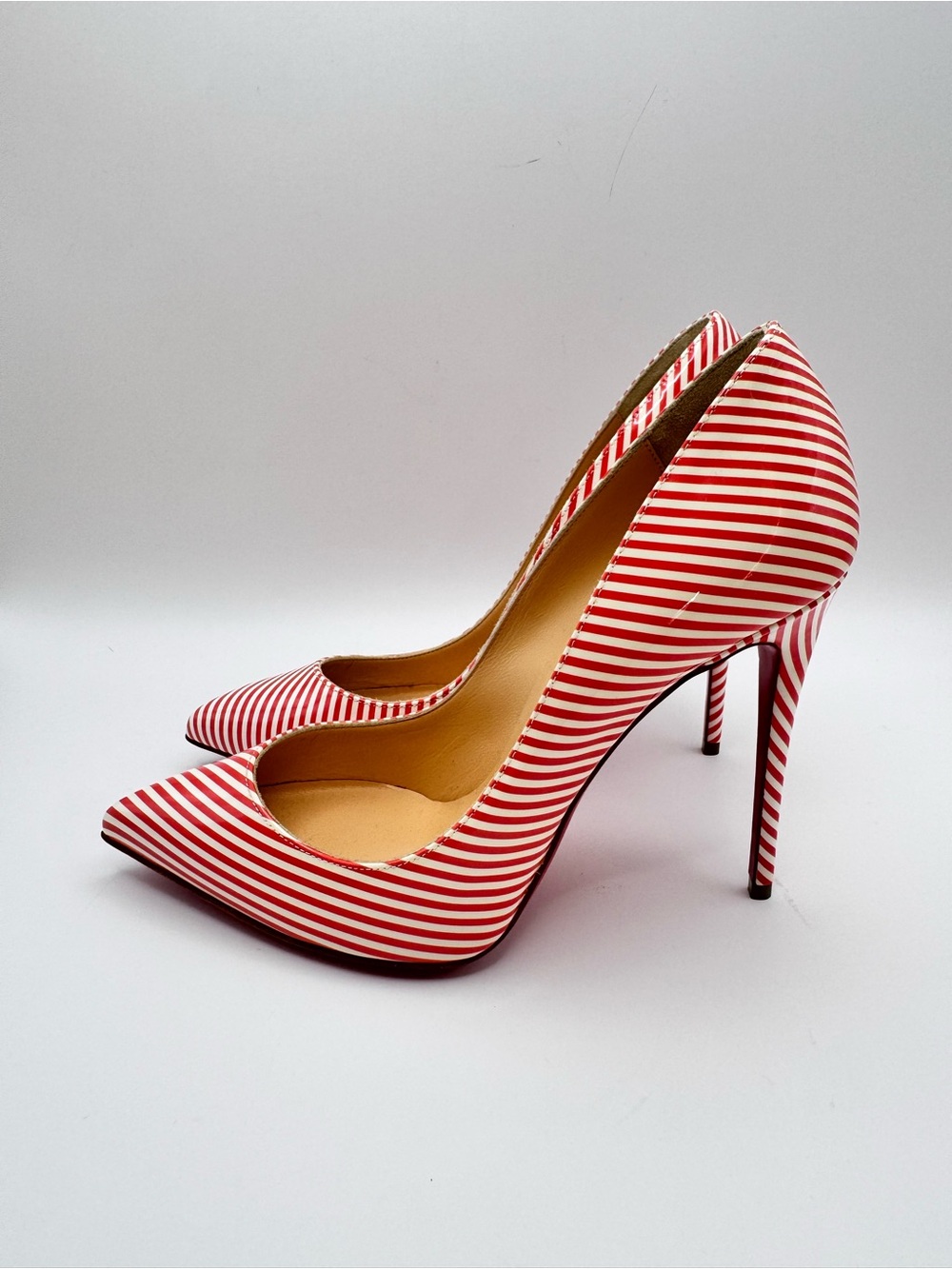 Christian Louboutin Pigalle Follies 100 Red White Striped Pumps Size 36